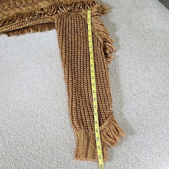 Express Metallic Bronze Brown Gold Fringe Mock Neck Sweater - Size Small - Picture 9 of 12